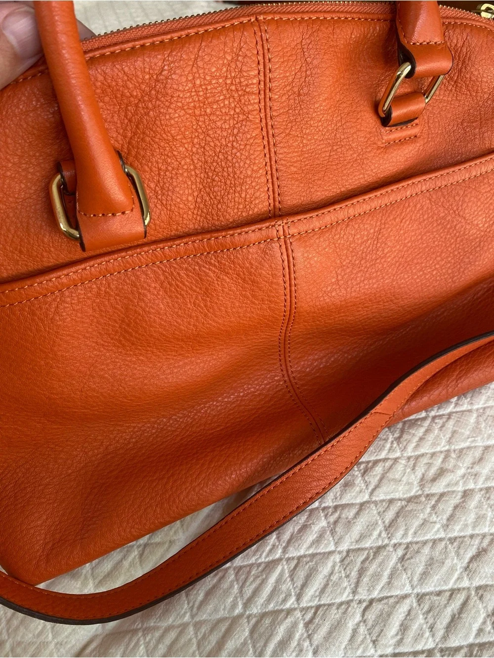 Calvin Klein Burt Orange Leather Satchel Tote Removable Strap Classic Bag Autumn